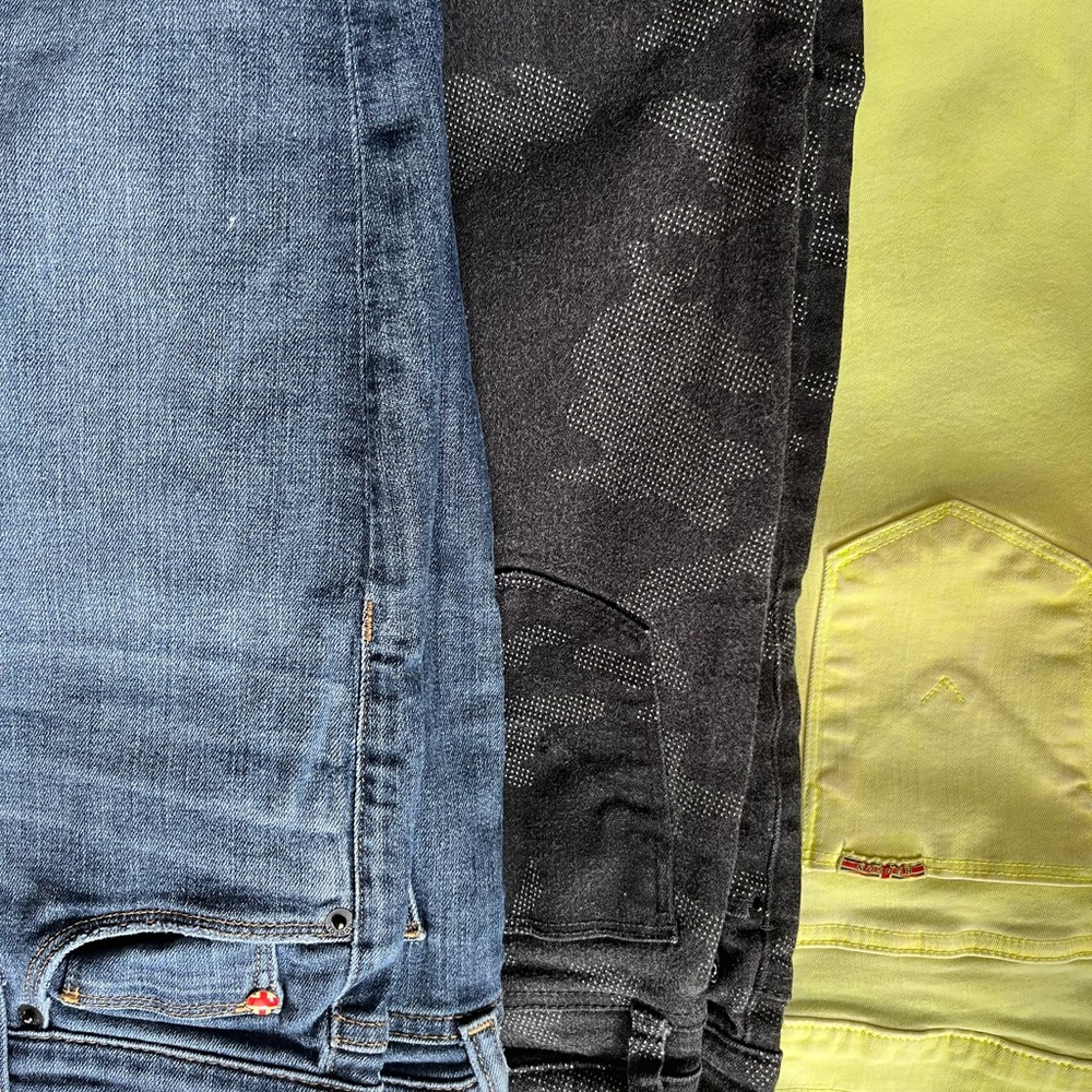 Stylish Blue, Black, and Yellow Jeans